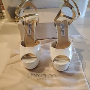 Jimmy Choo White and Gold Stiletto Heels
